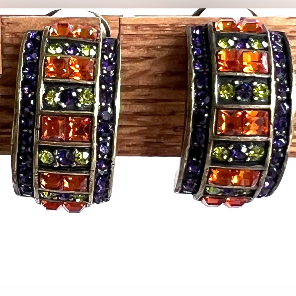 Heidi Daus vintage Swarovski Crystals colorful clip on earrings